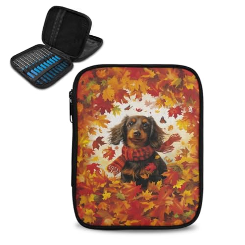 Image of Vanideaoty Maple Leaf Crochet Hook Case Puppy Knitting Needle Organizer | for Holiday, Crochet Organizers and Storage Lightweight and Washable, Holiday Gifts