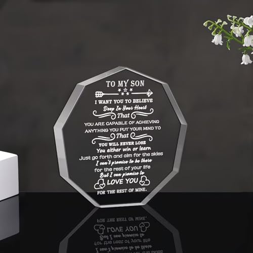 Image of DIGI ARTS Crystal Souvenir Decorative Signage Gift from Mom Dad to My Son Inspirational Birthday Graduation Back to School Christmas Valentine's Day for Adult Teen Boy 12.5 x 12.5 cm