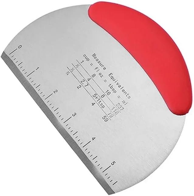 Stainless Steel Dough Scraper Cutter Multi-Function Pastry Bench Knife Pizza Chopper Baking Tool for Bread Pastry and Dough Preparation(Red)