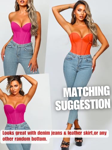 Image of ChiaoLezhee Heart Corset Top For Women, Sexy Concert Outfits Going Out, Strapless Crop Top, Overbust Bustier