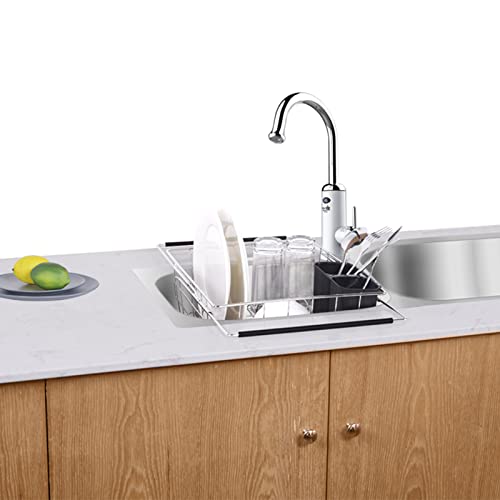 Yvilant In Sink Dish Drying Rack, Expandable Dish Drying Rack Over The Sink, 304 Stainless Steel Dish Rack Dish Drainer In Sink Or On Counter With Black Utensil Silverware Holder, 13.78"X11.42"X 5.12" #TOP3