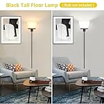 LED Floor Lamp Tall Standing Lamp, Black Modern Torchiere Floor Lamps for Bedroom Living Room Office, Bright Floor Lamp with White Plastic Shade, Bulb Not Included. - Image 2