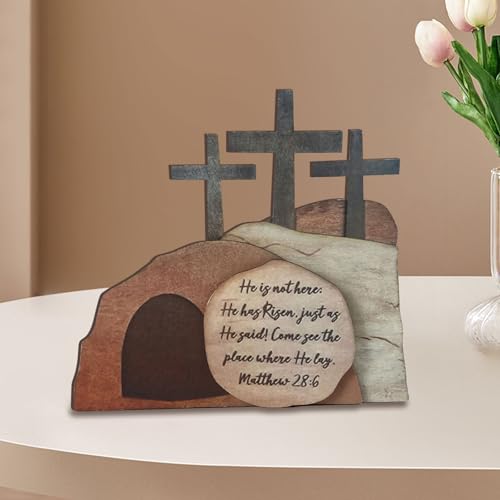 WGXIA Ostern Deko Osterkrippe Osterdeko Holz Jesus Figur Christliche Easter Decoration Erzgebirge Holzkunst Bild Dekoration Osterpyramide Tischplatte MittelstüCk Christlich Katholische (D-Mit Worten)