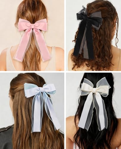 Wecoe 4 piezas moños para cabello para mujeres, clips de cintas transparentes para cabello, accesorios navideños para mujeres y niñas miniatura 2