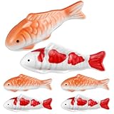 Yardwe 6 Pcs Floating Fish Decoration, Ceramic Koi Fish Aquarium Decor, Realistic Underwater Figurines for Tank, Garden Pond, Home Decor, Orange, 3.93 X 1.57 X 4.13 Inch