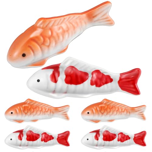 Image of Yardwe 6 Pcs Floating Fish Decoration, Ceramic Koi Fish Aquarium Decor, Realistic Underwater Figurines for Tank, Garden Pond, Home Decor, Orange, 3.93 X 1.57 X 4.13 Inch