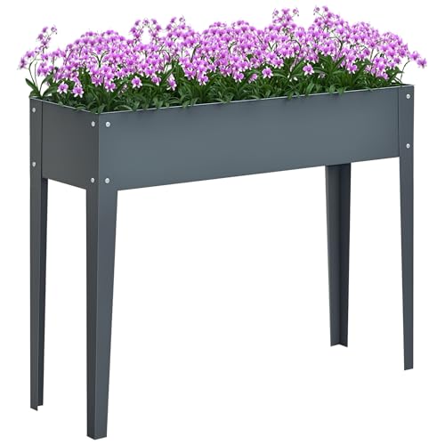 Outsunny Jardinera Elevada Cama de Jardín Elevada Rectangular Mesa de Cultivo para Plantas Verduras y Flores con 3 Orificios de Drenaje 100x30x80 cm Gris