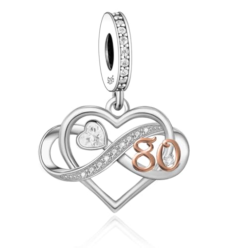 Regalo de 80 cumpleaños: colgante de plata corazón e infinito para pulsera Pandora