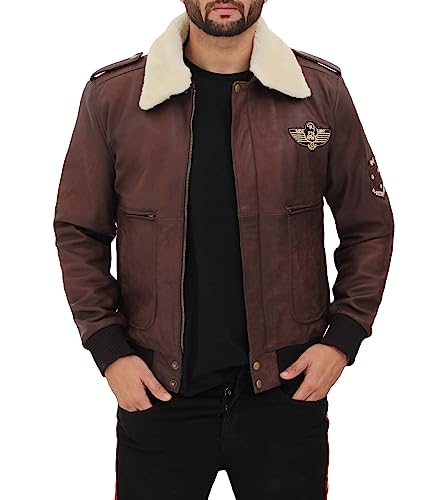 Image of Blingsoul Men's Shearling Jacket Brown Leather Swedish Bomber Jacket | [1108957] Pierson, 3XL