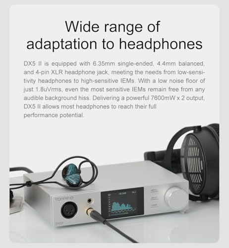 Topping DX5 II Vollständig symmetrischer DAC Kopfhörerverstärker Combo - Dual ES9039Q2M 10 Band PEQ DSD512 Native PCM768kHz 6,35mm SE 4,4mm symmetrisch 4pin XLR symmetrisch Ausgang (Schwarz)