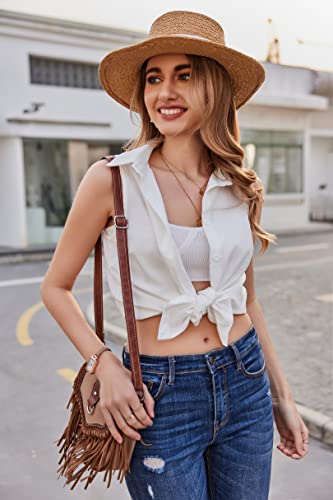 HOTOUCH Womens Sleeveless Button Down Shirt Collared Cotton Linen Blouse Casual Office Shirts Basic Tank Top2