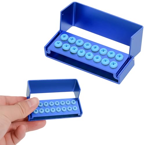 Estojo de bloco com 16 furos de 1,6 mm e haste de 2,35 mm para brocas autoclaváveis CA/RA&FG com capa de silicone, cor azul