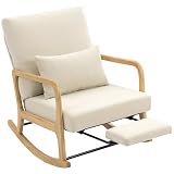 HOMCOM Silla Mecedora con Reposapiés, Crema