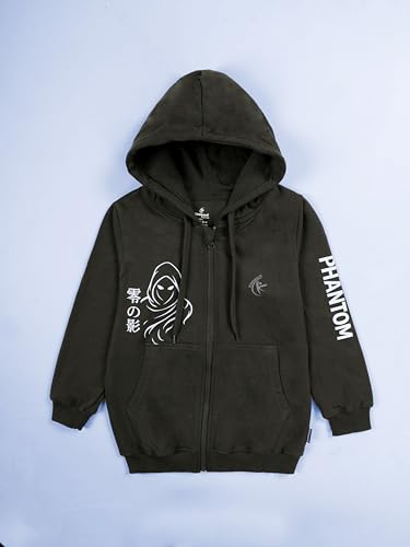 Image of KiddoPanti Boys Solid Cotton Full Sleeve Zip-Up Front Open Hooded Sweatshirt