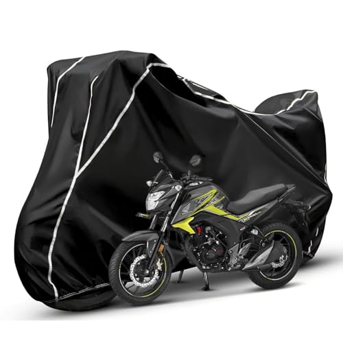 Image of Waterproof Bike Body Cover Compatible with Honda Unicorn Dustproof Scratchproof - Motorcycle Cover for Two Wheeler, Outdoor Full Cover with UV, Duty, Rain Protection (Black & White)