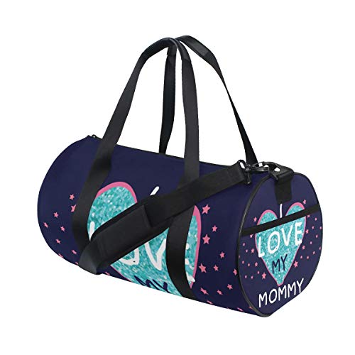ZOMOY Bolsa de Deporte，Love My Mommy Slogan Heart T，Nuevo Cilindro de impresión Bolsas de Ejercicios Bolsa de Viaje Equipaje Bolsa de Lona