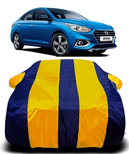Image of Waterproof Car Cover with Ultra Surface Body Protection (Yellow Stripes) (Hyundai Verna New 2019)