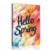 こんにちは春のキャンバスウォールアートカラフルな抽象絵画ポスターリビングルーム寝室オフィス陽気な壁の装飾85x120cmインナーフレームのためのストレッチアートワーク