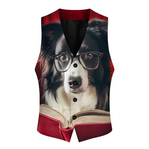 Herding-Sheep Dog Reading (4) Men's Suit Vests Business Formal Dress Vest V-Neck Waistcoat for Wedding Casual4