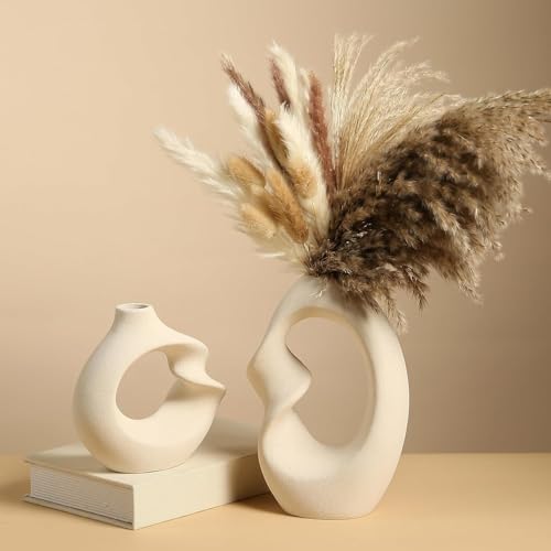 PUREZENTO Unique White Ceramic Donut Vase 8.5 & 5.7 Inch - Set of...