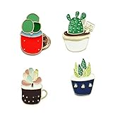 Green Plant Succulent Cactus Aloe Flower Trendy Enamel Lapel Pin Set