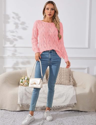 Image of Libsorge Womens Cute Sexy Off The Shoulder Crochet Knit Sweater Fall Winter 2025 Trendy Lightweight Boat Neck Pullover Top