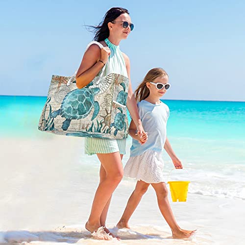 Senya Large Beach Bags Totes Canvas Tote Shoulder Bag Water Resistant Bags For Gym Travel Daily (Sea Turtle Starfish) #TOP5