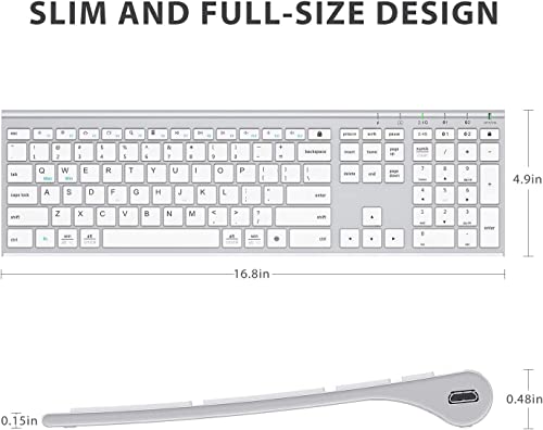 Bluetooth Keyboard, Iclever Dk03 Wireless Keyboard Multi-Device Keyboard, Dual Mode (Bluetooth 4.2 + 2.4G) Ultra-Slim Full-Size Keyboard For Mac, Ipad, Apple, Android, Windows, Connect Up To 3 Devices #TOP5