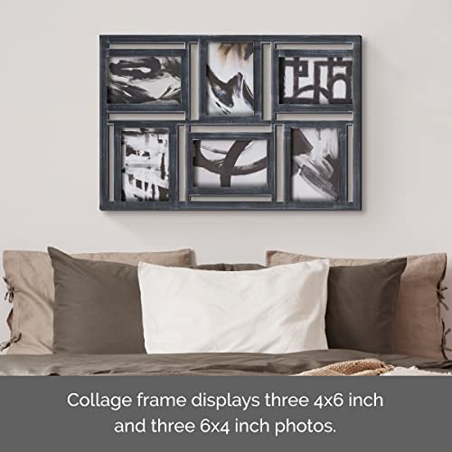 Melannco 6 Opening Collage Frame- Displays Three 4X6 And Three 6X4 Inch Photos, Horizontal Or Vertical Display, 14.7X20.8 Inch, Distressed Black #TOP3