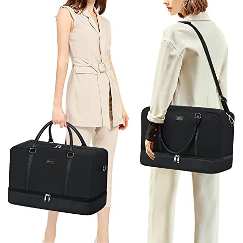 Image of IBFUN Weekender Bags for Women, 21 inch Weekender Travel Bag, Travel Duffle Bag Carry on Overnight Duffel Bag 3PCS, A9-Nylon-Black, Large, Expandable Weekender Bag With Back Side Luggage Sleeve and