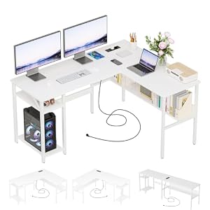 Homieasy Eckschreibtisch mit Steckdose & USB,128cm Schreibtisch L Form