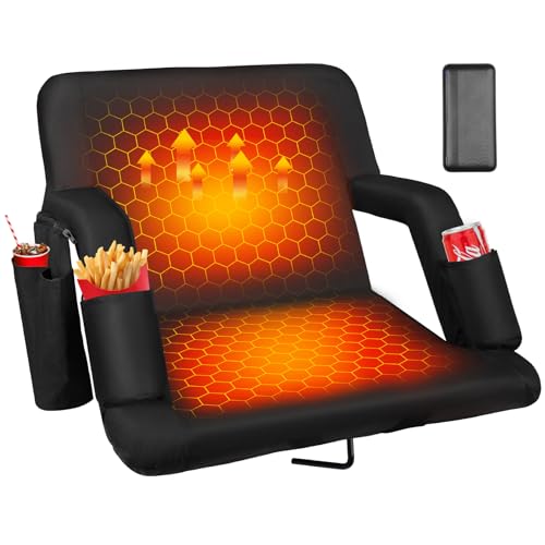 Moteoza Heated Bleacher Seat with Backrest with 5V 20000mAh Battery Heated Stadium Seats for Bleachers with Back Support Wide 20 Heated Stadium Chair 6 Reclinng Positions 3 Heating Levels 1PC