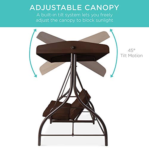 Best Choice Products 3-Seat Outdoor Large Converting Canopy Swing Glider, Patio Hammock Lounge Chair For Porch, Backyard W/Flatbed, Adjustable Shade, Removable Cushions - Brown #TOP4