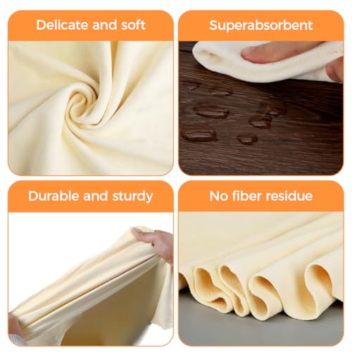 2 Stück 40 X 60 cm Auto Ledertuch, Super Saugfähig Fensterleder Echt Leder, Fusselfrei und Hinterlässt Keine Spuren, Trockene und Nasse Anwendung, Ledertuch Autopflege für Autos, Fenster und Glas