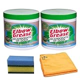 Elbow Grease Bicarbonate of Soda 500g 2Pk and 1 Microfiber Cloth & Cleaning Sponge, Natural Multipurpose Powder for Laundry, Kitchen, Appliances & Surfaces Non-Scratch