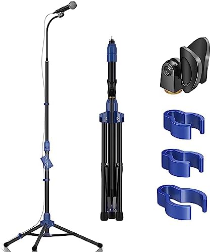 Salvori Fully Foldable Mic Stand with 360° Gooseneck Arm, Anti-Tip Heavy Duty Collapsible Mic Stand, Microphone Stand with Sturdy Tripod & Boom Arm for singing, recording and live performance