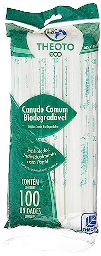 Canudo Biodegradável, Theoto, 5x21 cm, Embalados Individualmente, 100 Unidades