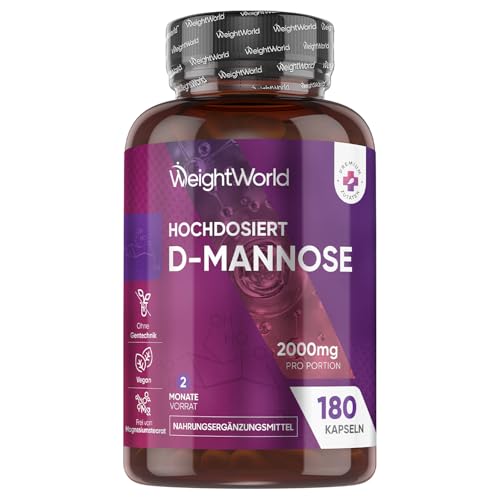 D Mannose Kapseln - 2000mg pro Portion - 180 D- Mannose Stück - Vegan & Frei von Magnesiumstearat - 3 Kapseln Täglich - 2 Monate Vorrat - Nahrungsergänzungsmittel von WeightWorld