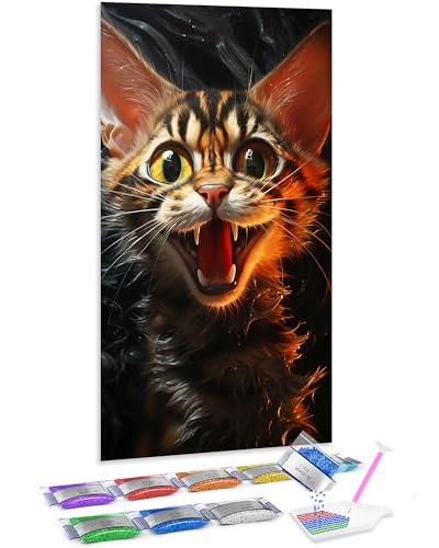 Pintura de diamantes 5D de gato para decorar tu salón con arte DIY de 70x40 cm