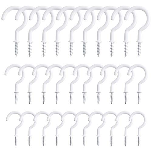 Saisn Screw Hooks Heavy Duty, Vinyl Coated Screw-in Cup Hooks Ceiling Hooks Wall Kitchen Hooks Cup Screw Hooks for Hanging Plants Indoor Outdoor Use 1-1/4