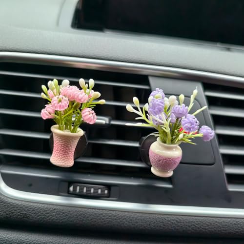 Image of Set of 4 Cute Flower Bouquet Car Air Freshener Vent Clips, Mini Artificial Flowers for Car Air Vent Decoration, Auto Interior Dashboard Ornament Accessories (Jasmine)