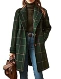 Kinghua Plaid Wool Coats for Women 2025 Fall Winter Casual Checkered Long Dress Blazer Jackets Trench Coats Peacoats (Army, M)