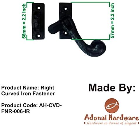 Adonai Hardware Right Curved Cast Iron Fastener (Supplied as 2 Pieces per Pack)