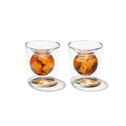 Shark Skinzz Golf Whiskey Glass Set of 2 | Double Wall Crystal Clear Glass | 5oz Golf Themed Whiskey Cups | Perfect Golf Gift