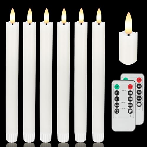 Image of Flameless Taper Candles with Rmote, 9.6 inch Real Wax Battery Operated Candles with 3D Wick, Led Candle Flickering Candlesticks, Electric Candle for Home, Wedding, Party, Decor, White