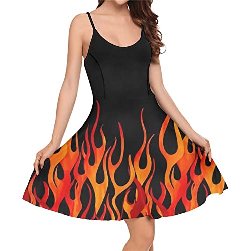Suhoaziia Flames Fire Womens Summer Casual Swing Tank Dresses, Beachwear Sleeveless Dresses for Girls