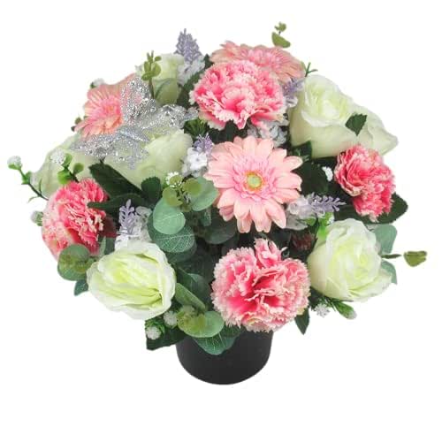 Mother's Day Artificial/Silk Flower Arrangement in Grave Pot, with