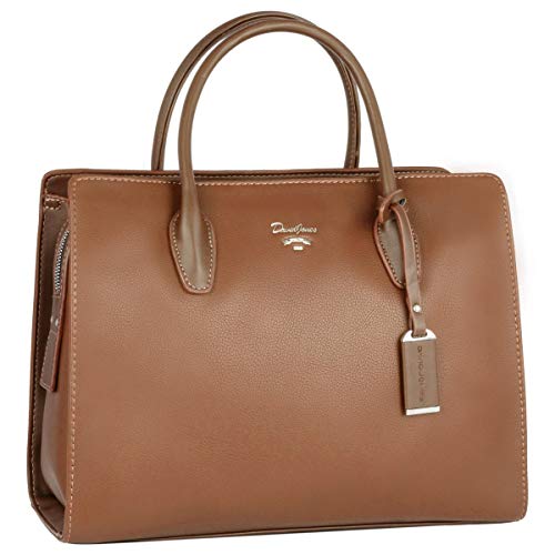 David Jones - Grand Sac à Main Femme - Cabas Fourre-Tout Cuir PU - Sac Multi Poche Plusieurs Compartiments Porté Epaule Bandoulière - Sac Ville Travail Elégant Classique Mode Chic - Marron Camel