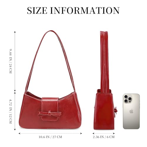 Image of Red Purse for Women Cute Bow Vintage Small Red Shoulder Bag Trendy Y2K Purses Mini Purse Leather Shoulder Handbag Y2K Bags for Girls