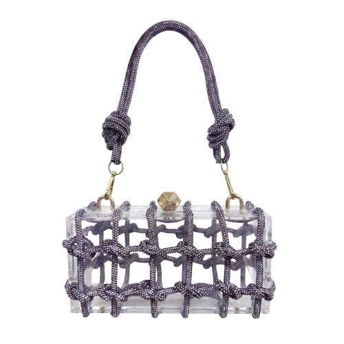Image of Clear Acrylic Clutch, Glitter Rhinestone Purse Handbag with Bling Rope for Banquet Party (Dark Purple, (L*W*H): 19cm*6cm*10cm /7.48 inch*2.36 inch*3.94 inch)